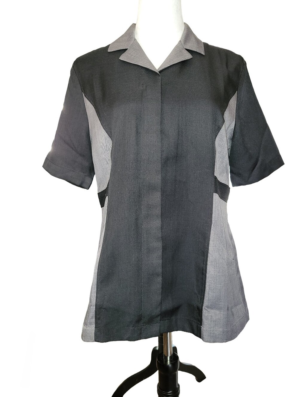 Edwards Medical/Housekeeping Tunic/Scrub Top Black & Charcoal Zip Front Small